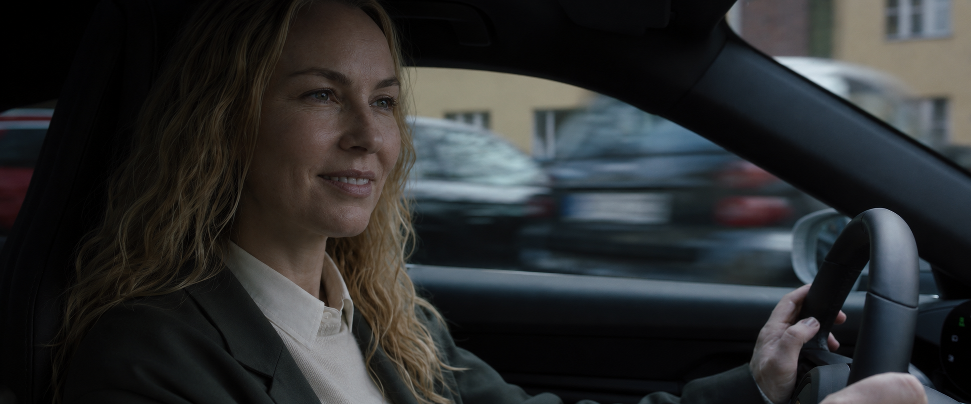 Woman driving thoughtful